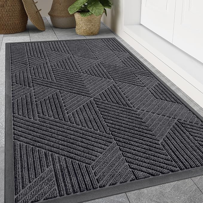 Smiry Front Door Mat Outside Entrance, Heavy Duty Sturdy Natural Rubber Doormat