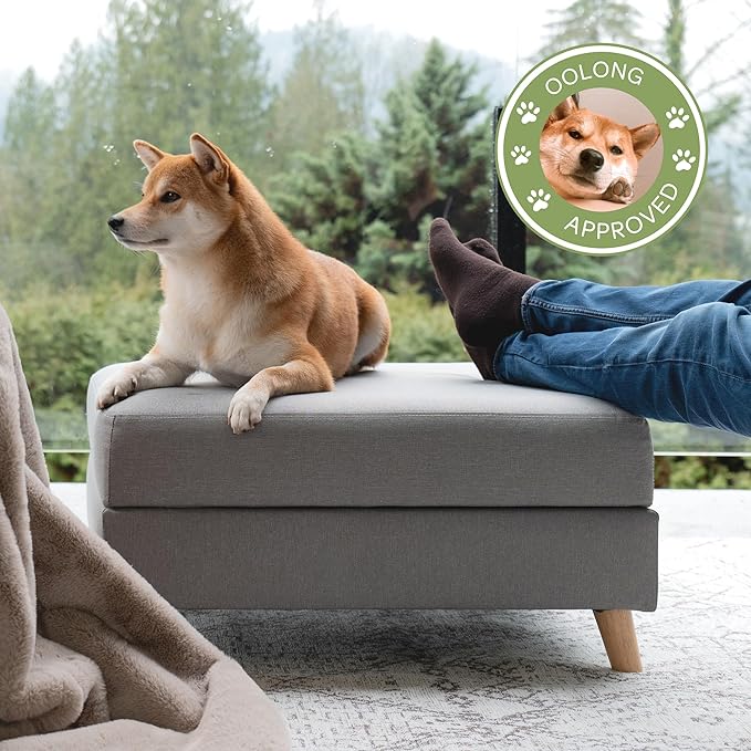 4 Cats & Dogs Otto Pet Ottoman – 3-in-1 Ottoman with Sunken Dog Bed, Foldable Legs, 35.5" x 15.75" x 18.5", Soft Cushion, Engineered Wood, Sisal Rope – Stylish & Functional Small Space Pet Furniture