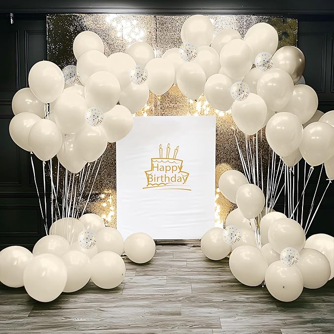 JOYIN 150 Pcs Sand White Balloons, Different Sizes 18 12 10 5 Inch Sand White Latex Balloon Arch Kit with Instruction for Birthday Party Graduation Wedding Holiday Decoration
