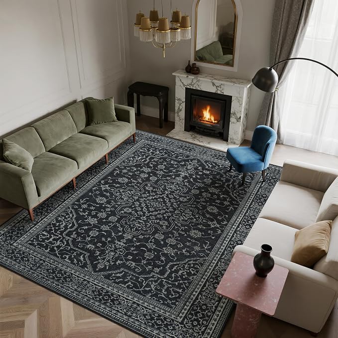 Washable Rugs 8x10 Area Rugs for Living Room, Dining Room- Soft Low Pile