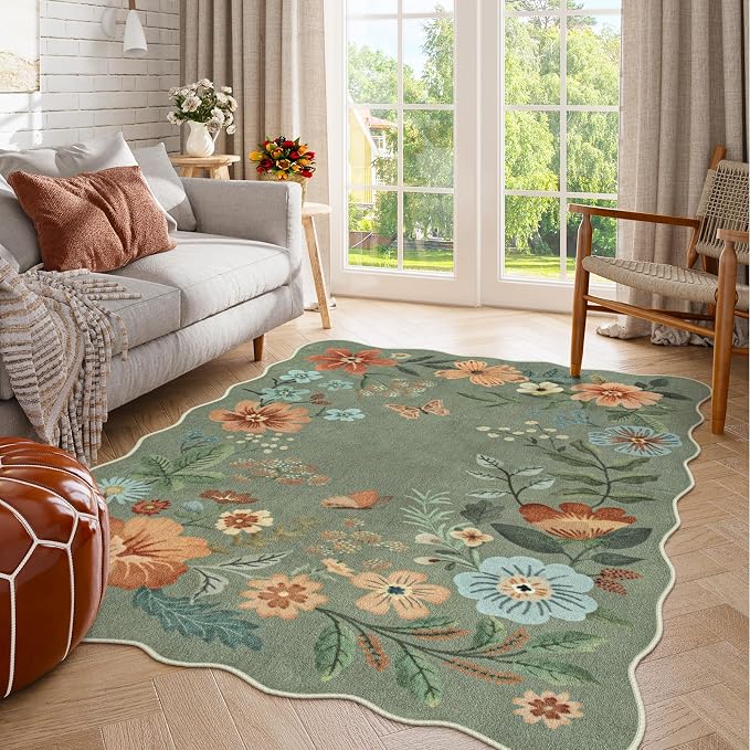 Lahome Floral Machine Washable Rug, 3x5 Rug Non Slip Soft Bedroom Rugs