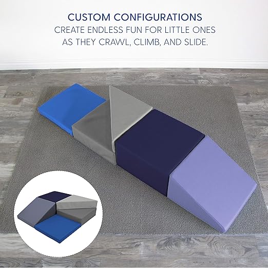Factory Direct Partners 12366-NVPB SoftScape Playtime Corkscrew Climber for Infants and Toddlers, Colorful Beginner Soft Foam Structure for Indoor Active Play (5-Piece Set) - Navy/Powder Blue