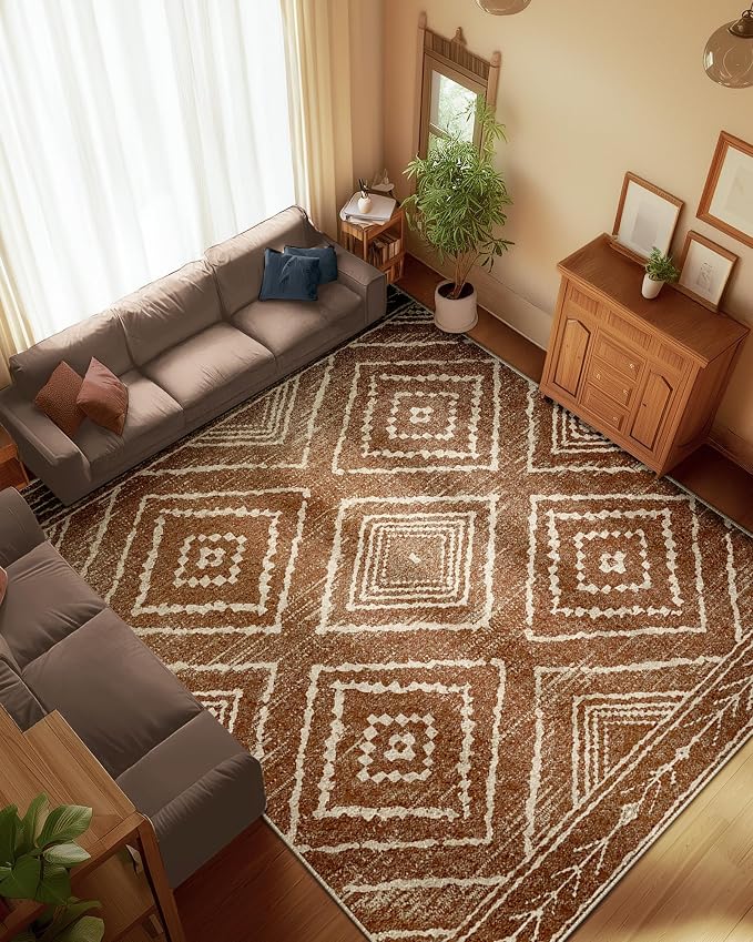 BESTSWEETIE Area Rug 8x10 Rug Machine Washable Non-Slip Low Pile Print Pattern