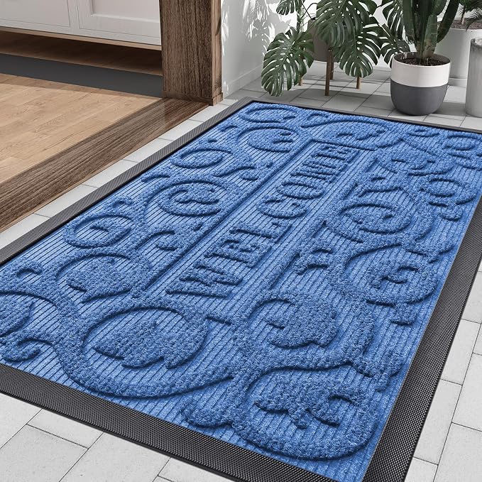 Smiry Welcome Door Mat Outside Entrance, Heavy Duty Trap Dirt and Moisture Easy