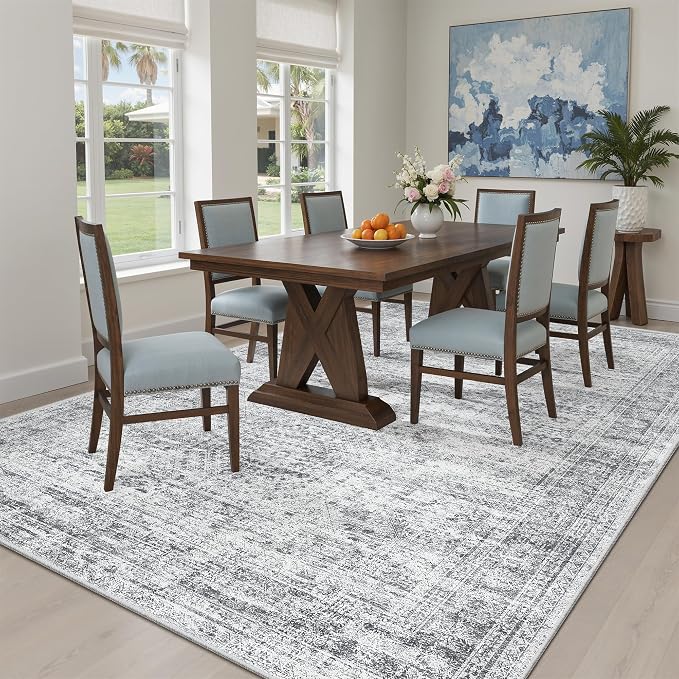 Soalmost 5x8 Area Rugs Grey Low Pile Indoor Washable Trendy Faded Style Rugs