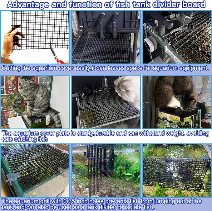 Egg Crate Plastic Aquarium Fish Tank Divider Filter Bottom Plastic Grid Fish Tank Isolation Board Egg Crate Tray((Black, 8pcs 11.8X11.8Inch with 0.35Inch Hole)