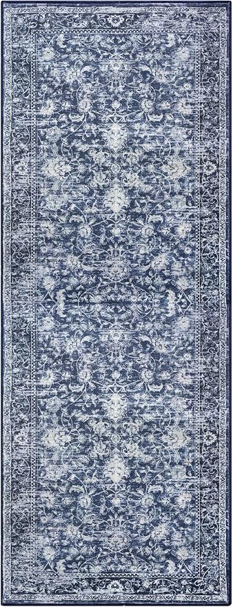 KILOCOCO Hallway Runner 2.6x8 Rug Runner Printed Vintage Floral Washable