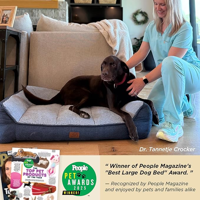 Bedsure SupportMax™ XL Pro Orthopedic Dog Beds Large Sized Dog - Extra Thick Supportive Dogs Couch with Waterproof Washable Cover, Extra Large Comfort Pet Sofa with Soft Sherpa & Nonskid Bottom, Beige