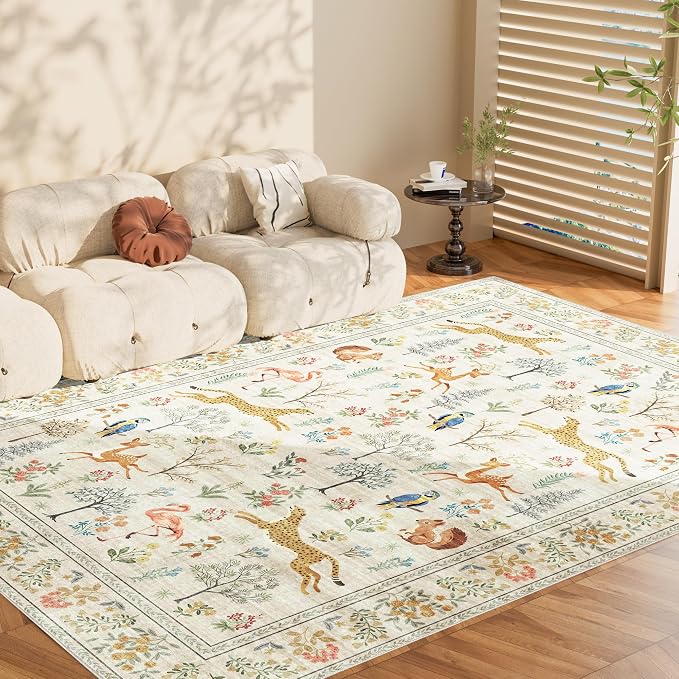 DUKINO 9x12 Rug, Washable Animal Living Room Rug