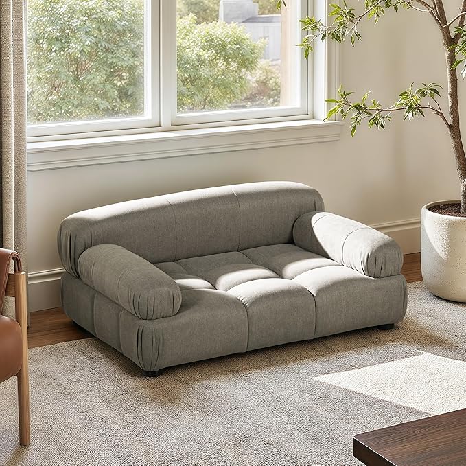 Marcel Upholstered Modern Pet Bed for Small & Medium Dogs and Cats, Sofa-Style Dog Bed with Bolstered Arms, Tufted Cushion, Water & Stain Resistant Velvet (Uptown Gray)
