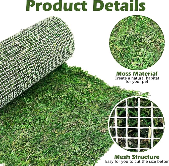 Reptile Carpet Cuttable Terrarium Mat Artificial Moss Reptile Liner Green Substrate Flooring Bearded Dragon Tank Accessories for Leopard Gecko Lizard Snake Tortoise (11.81" x 39.37")