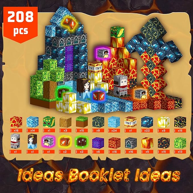 Magnetic Blocks 208 PCS Magnetic Building Blocks Cubes Gift Set for Boys and STEM Learning Preschool Learning Construction Toys