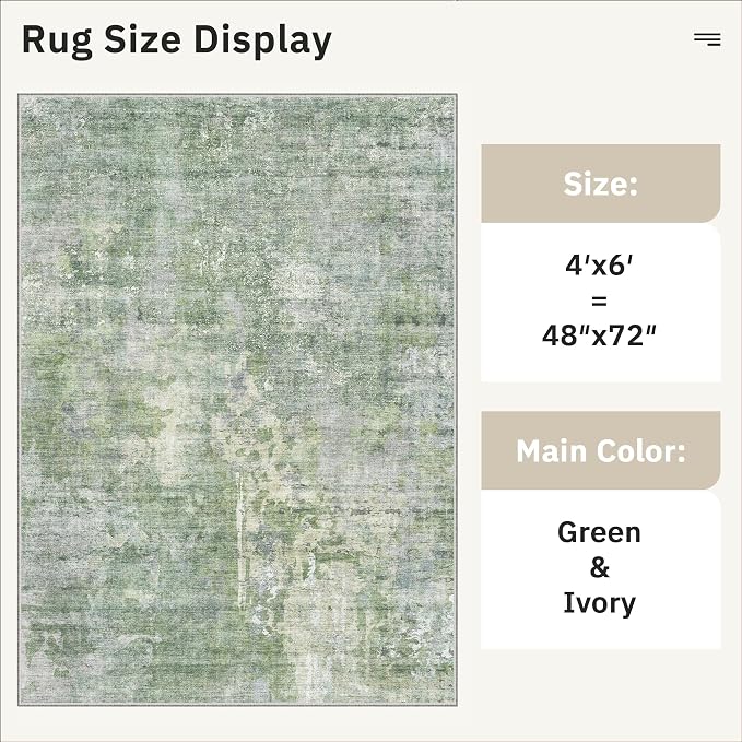 Soalmost Area Rugs 4x6 for Living Room, Vintage Washable Rugs for Dining Room