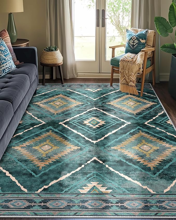 BESTSWEETIE Area Rug 5x7 Rug Machine Washable Non-Slip Low Pile Print Pattern