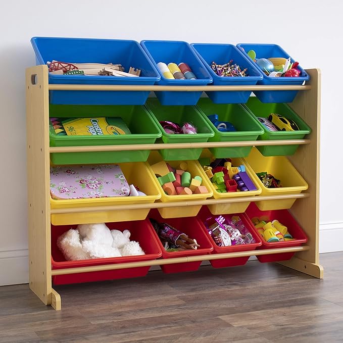 Humble Crew Supersized Toy Storage Organizer with 16 Removable Bins, Natural/Primary – Large Toy Storage for Toddlers Ideal for Kids' Rooms, Playrooms, and Nurseries - Modern Toy Bins for Kids