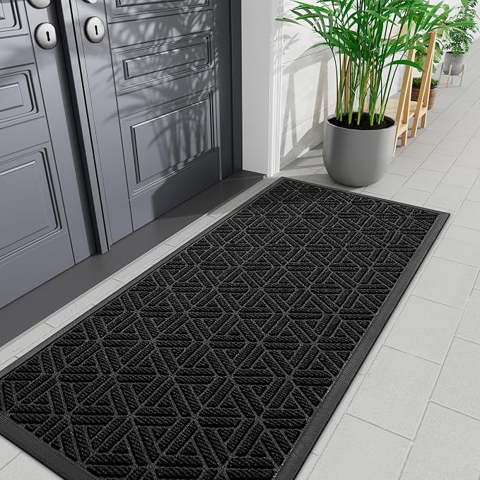 Smiry Front Door Mat Outside Entrance, Heavy Duty Sturdy Natural Rubber Doormat
