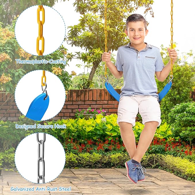 Sunnyglade 2PCS Swings Seats Heavy Duty with 66" Chain, Playground Swing Set Accessories Replacement with Snap Hooks, Support 250lb (2, Blue)