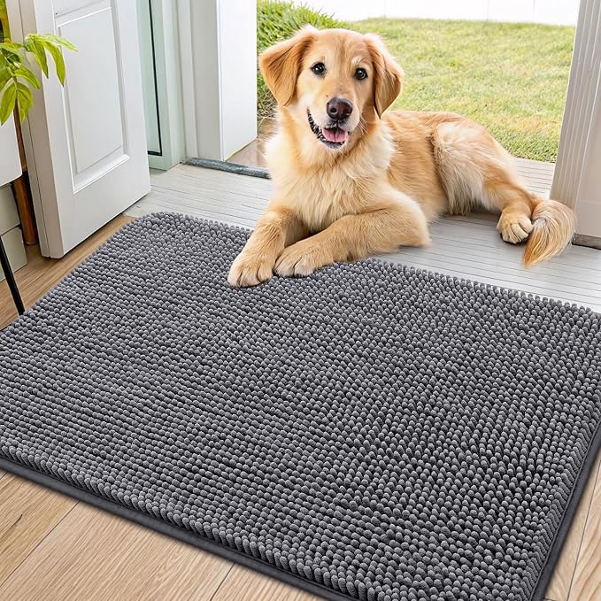 Smiry Dog Door Mat for Muddy Paws 34x21, Absorbent Dirt Trapper, Non-Slip