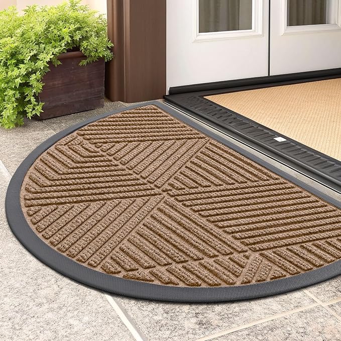 Smiry Half Circle Front Door Mat Outside Entrance, Heavy Duty Sturdy Natural