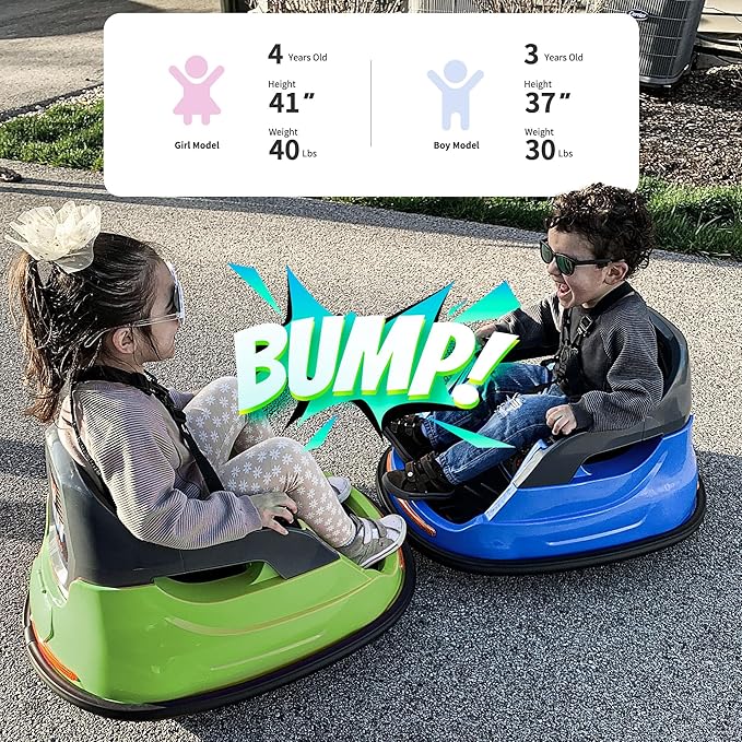 12V Kids Bumper Car, Electric Baby Bumper Car for Toddlers with Remote Control, 3 Speeds - Green