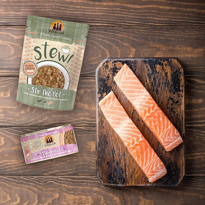 Weruva Classic Cat Stews!, Goody Stew Shoes with Chicken & Salmon in Gravy, 5.5oz Can (Pack of 8)