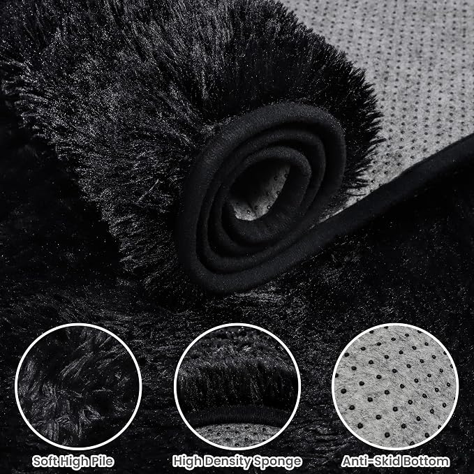 6x9 Area Rugs for Living Room Rug: Soft Fluffy Shag Black Rugs for Bedroom