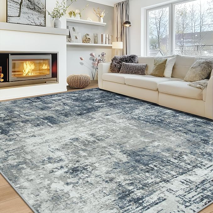 10x14 Area Rugs Large Living Room Rug Washable: Modern Abstract Rug Indoor Modern Carpet Non Slip for Dining Room Bedroom Nursery Home Office Blue/Grey