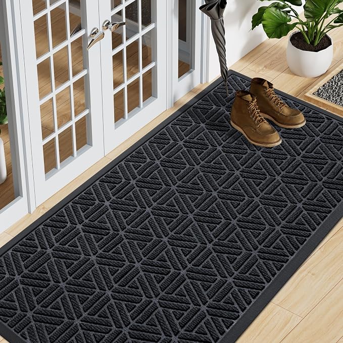 Smiry Front Door Mat Outside Entrance, Heavy Duty Sturdy Natural Rubber Doormat