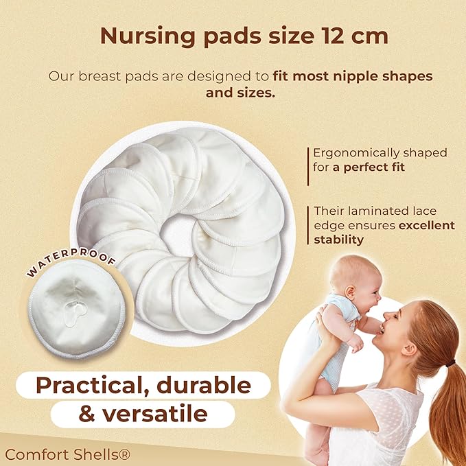 Comfort Shells® Reusable Nursing Pads – 14 Pack Ultra Soft Breast Pads + Laundry Bag + Nursing Clip Bracelet – Washable, Hypoallergenic – Absorbs Breast Milk Leaks