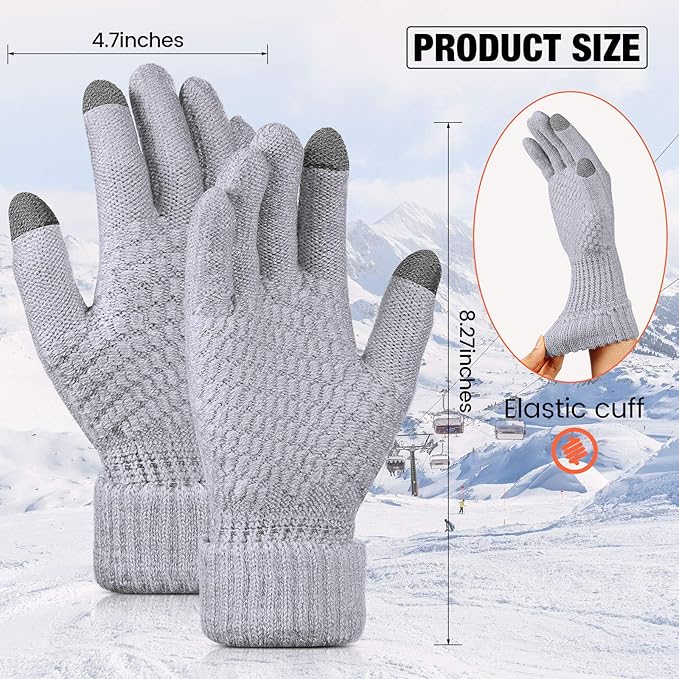 Geyoga 2 Pairs Women's Winter Touch Screen Gloves Soft Warm Fleece Lined Knit Elastic Cuff Winter Texting Gloves