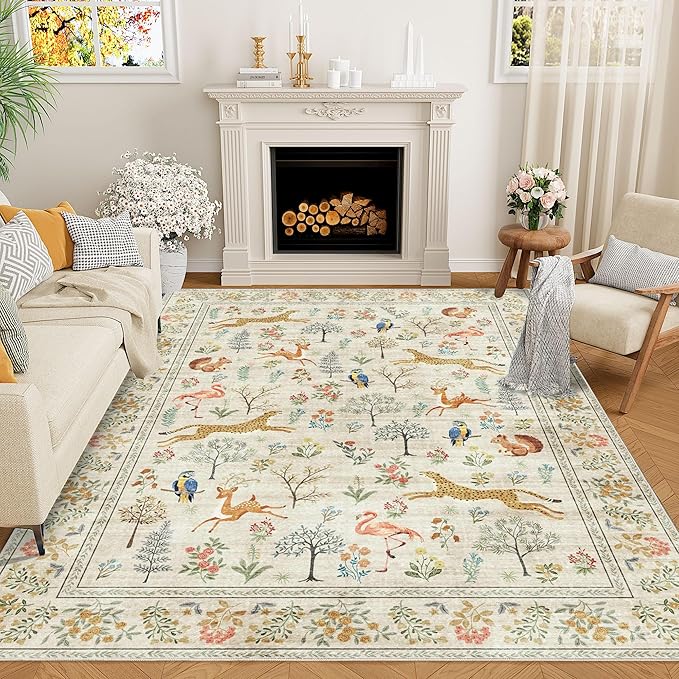 DUKINO 9x12 Rug, Washable Animal Living Room Rug