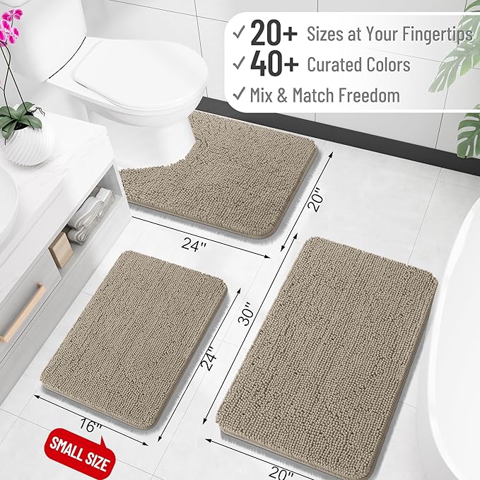 OLANLY Bathroom Runner Rugs 70x24, Soft Absorbent Chenille Bath Rugs, Rubber