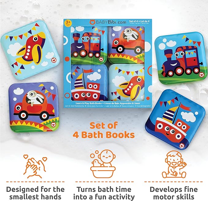 Floating Baby Bath Books - Transport Themed Bath Books for Babies, Infants - Waterproof, Mold-Free Bath Toys for Learning & Early Education