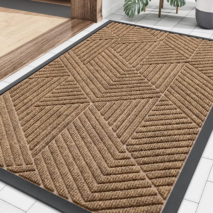 Smiry Front Door Mat Outside Entrance, Heavy Duty Sturdy Natural Rubber Doormat
