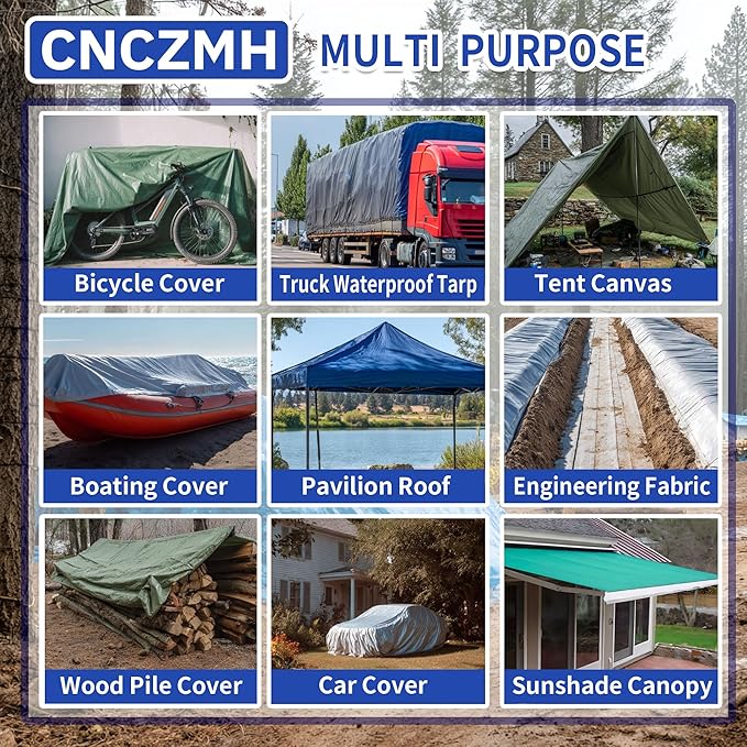 Tarp Heavy Duty Waterproof 12x20 Feet, 10 Mil Thick Blue Poly Tarps Outdoor, Metal Grommets, Reinforced Edges, Multipurpose Tarpaulin Protective Cover for Camping, Boat, Swimming Pools, Car