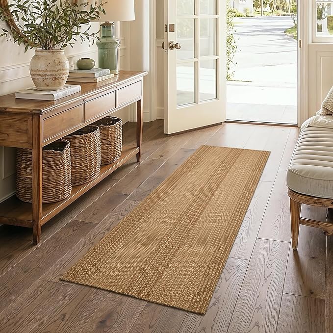 MatEssen 2x7 Thin Runner Rug for Hallway, 30% Cotton 70% Polyester Woven Carpet