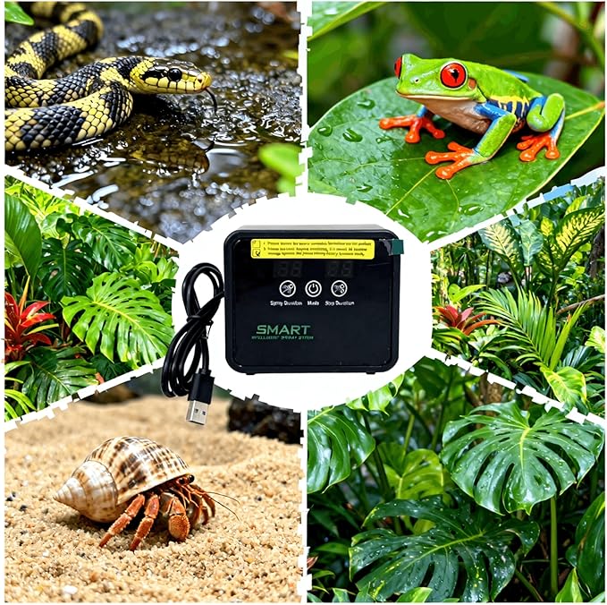 Reptile Mister System, Mister for Reptile Tank Terrarium Fogger/Humidifier & 360° Nozzles 5PCS, Reptile Misters Automatic for Bearded Dragon，Snake, Gecko, Frog, Lizard