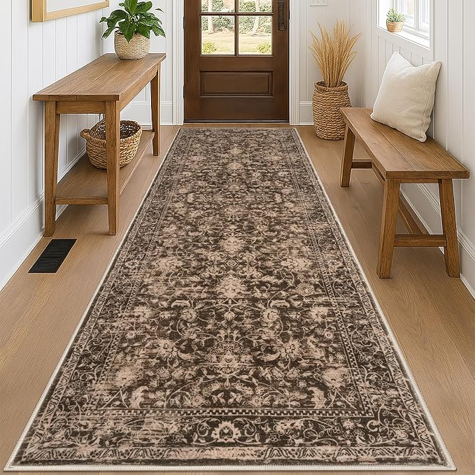 KILOCOCO Hallway Runner 3x8 Rug Runner Washable Kitchen Runners Printed Floral
