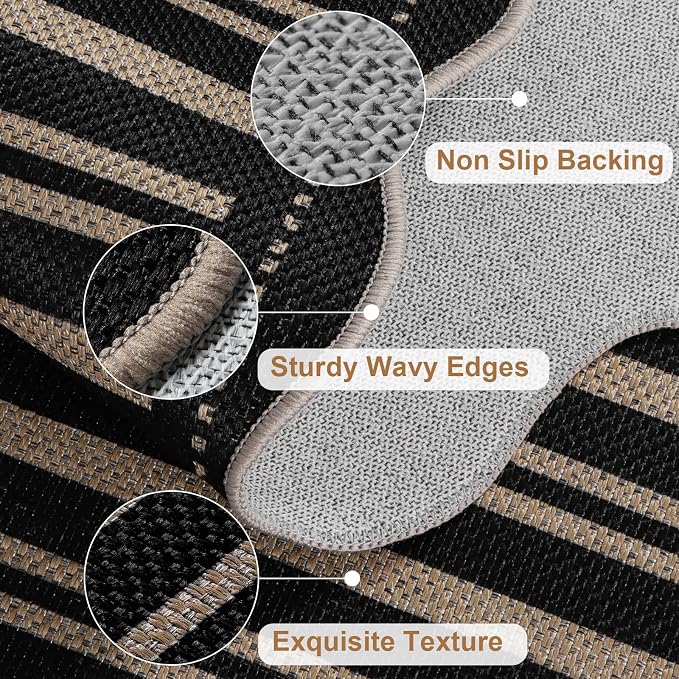 Striped Easy Jute Runner Rug, 2x6 Kitchen Rug Non Slip Washable Outdoor Runner