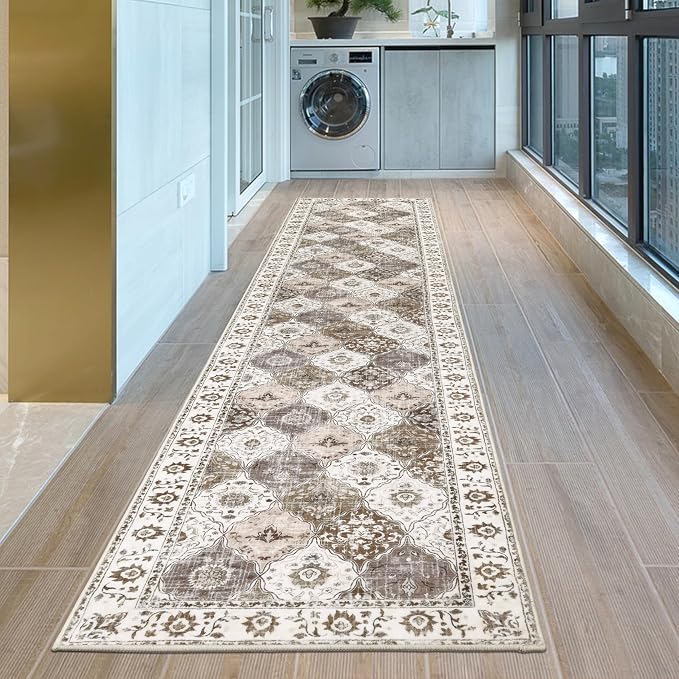 HEBE Hallway Runner Rug 2'x10' Washable Vintage Distressed Area Rugs Non Slip