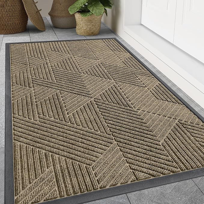 Smiry Front Door Mat Outside Entrance, Heavy Duty Sturdy Natural Rubber Doormat