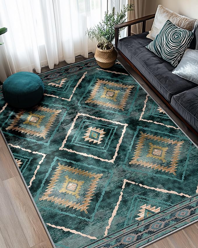 BESTSWEETIE Area Rug 6x9 Rug Machine Washable Non-Slip Low Pile Print Pattern