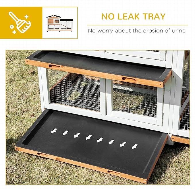 PawHut 62" Rabbit Hutch, Wooden Bunny Hutch, Guinea Pig Cage, Small Animal Enclosure with Wheels, Run Area, Removable Tray, Asphalt Roof, Lockable Doors and Ramp, for Rabbits, Chickens, Ducks, Nature