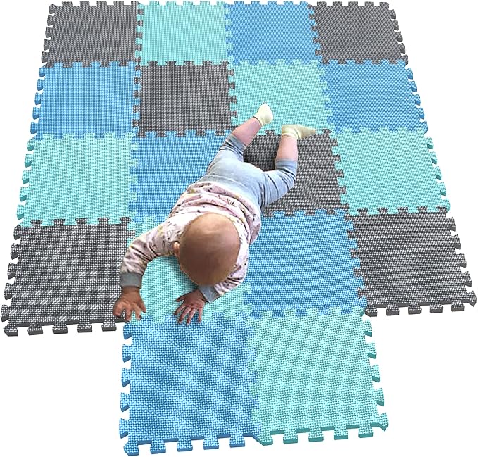 MQIAOHAM® 18 Pieces Puzzle Play Mats, Soft Baby Play Mat, Kids Interlocking Foam Floor Tiles, Toddlers Carpet Playmats G301018-107108112