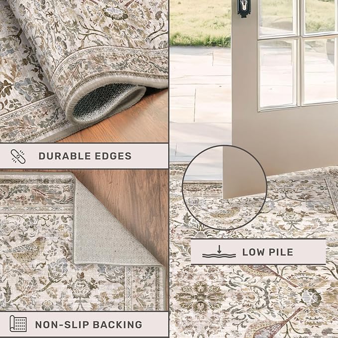 Large Washable Floral 10x14 Area Rug