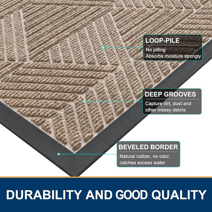 Smiry Front Door Mat Outside Entrance, Heavy Duty Sturdy Natural Rubber Doormat