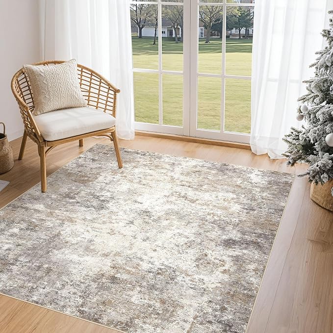 UERMEI Square Area Rugs : Washable 5x5 Neutral Modern Abstract Carpet