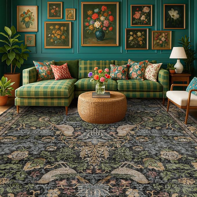 Botanical 10x14 Area Rug for Living Room, Extra Large Bedroom