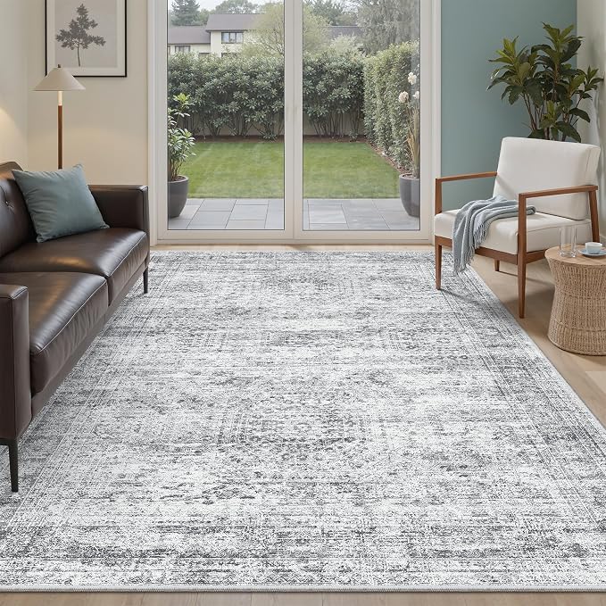 Soalmost 5x8 Area Rugs Grey Low Pile Indoor Washable Trendy Faded Style Rugs