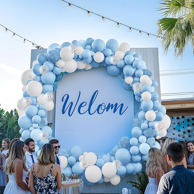JOYIN 150 Pcs Pastel Blue Balloons, Different Sizes 18 12 10 5 Inch Pastel Blue Latex Balloon Arch Kit with Instruction for Birthday Party Graduation Wedding Holiday Decoration